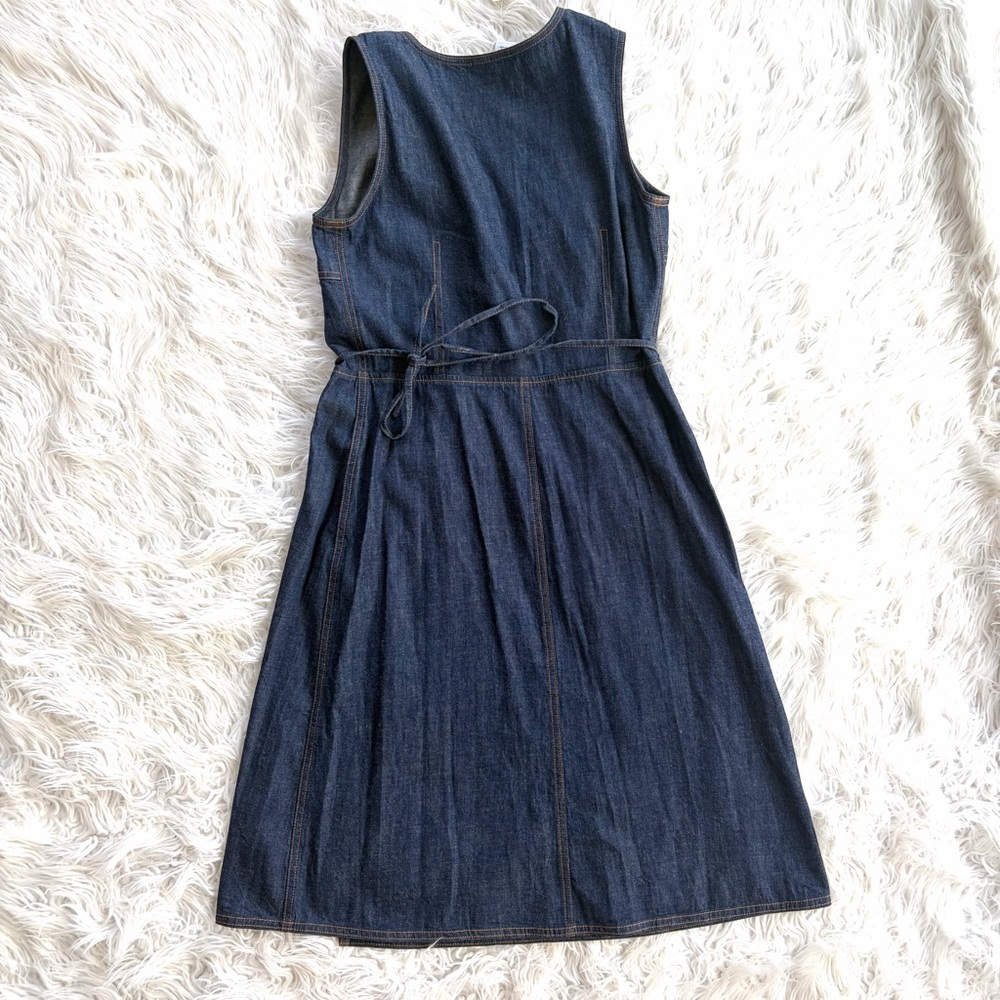 LOFT Dark Blue Denim Sleeveless V neck Wrap Midi Dress Size 8 NWT - Picture 7 of 9